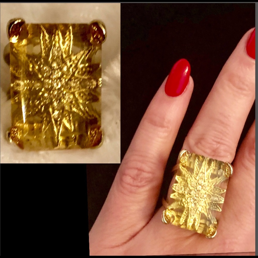 VINTAGE DOUBLE LAYER LUCITE SWAROVSKI STAR RING - Picture 2 of 8